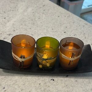 Elegant Glass Candle Holders Set - Orange, Green, Brown